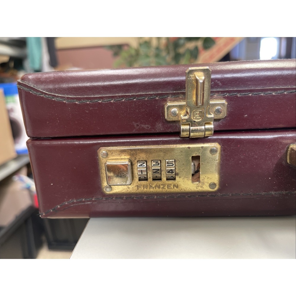 Vintage Franzen Leather Briefcase Hard Case Combo Lock Brown Suede Lined